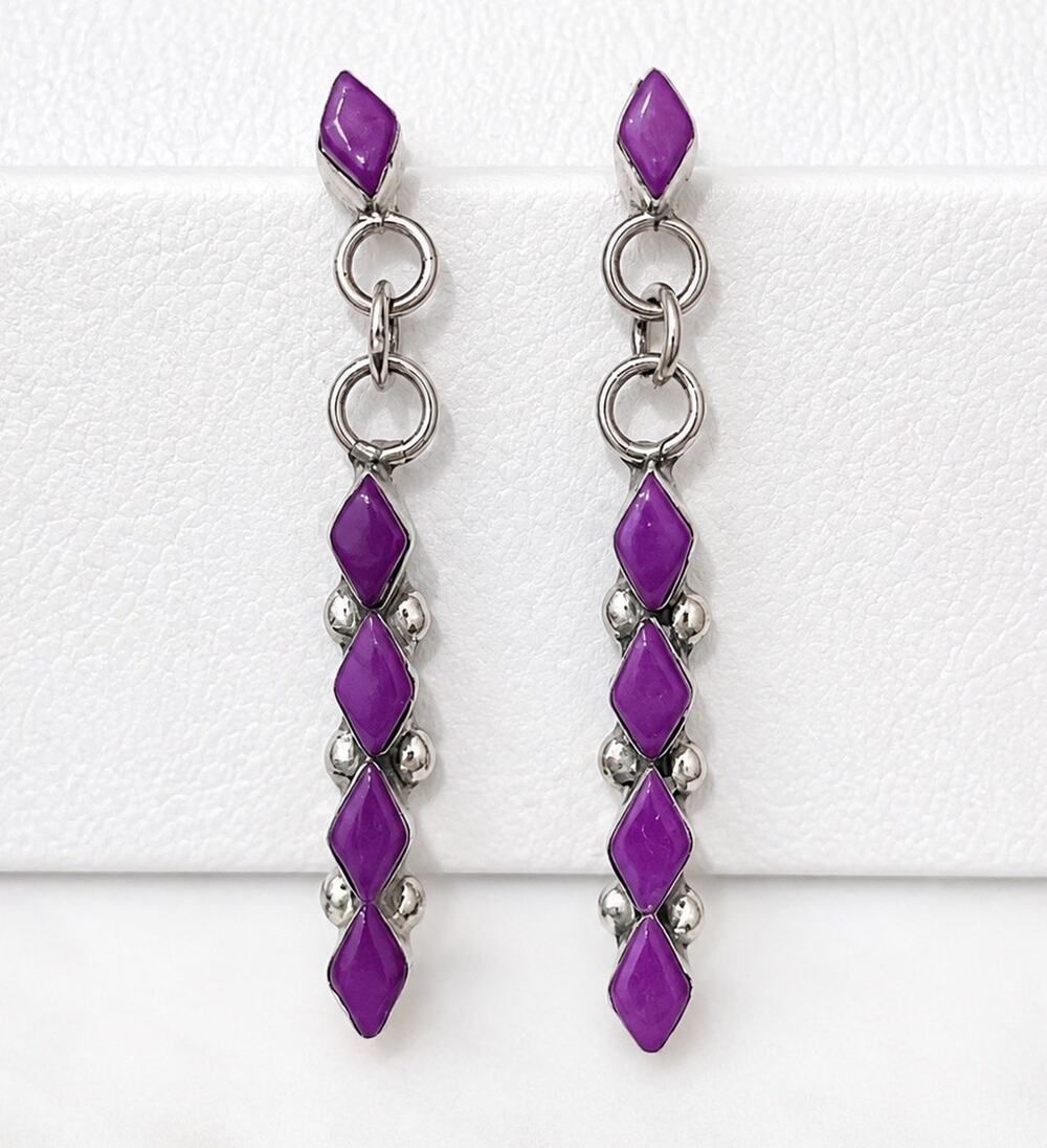 Vintage Navajo Sugilite Sterling Silver Dangle Earrings Native American Long